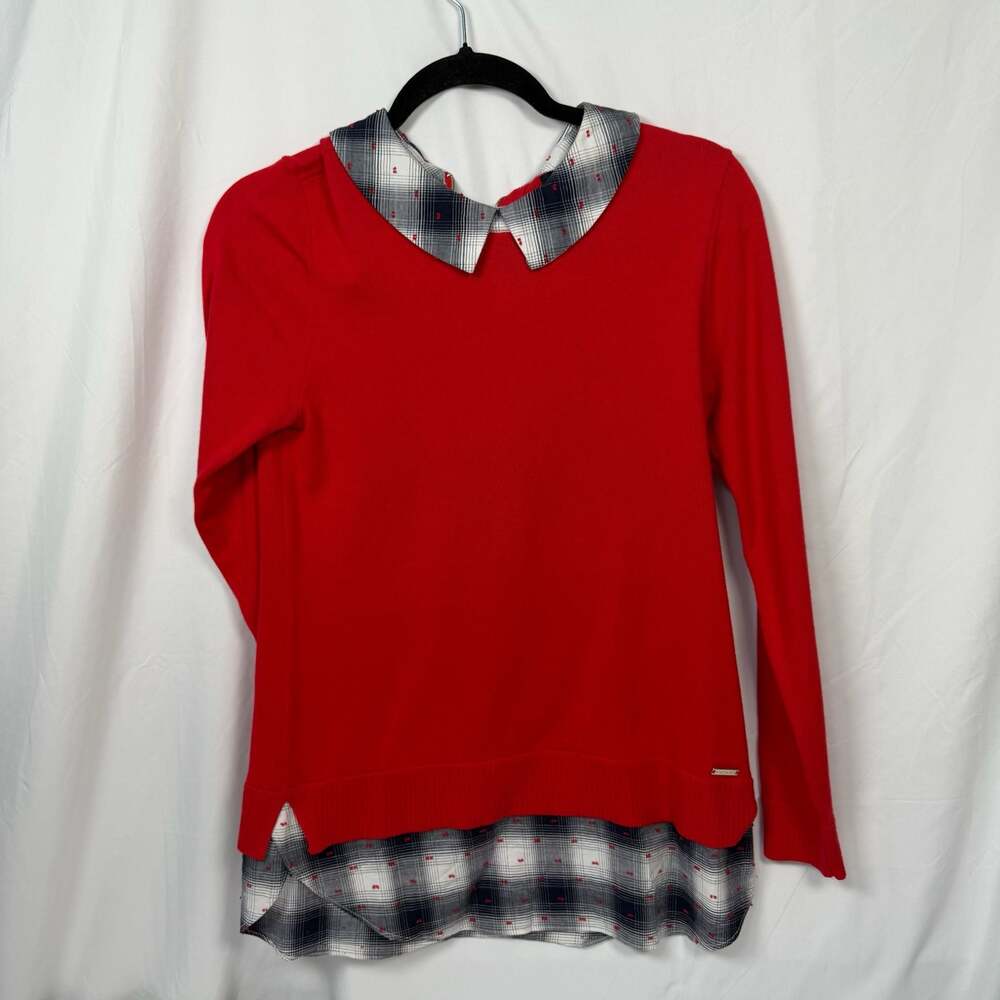 Tommy Hilfiger Red Plaid Layered Look Sweater Size S/P